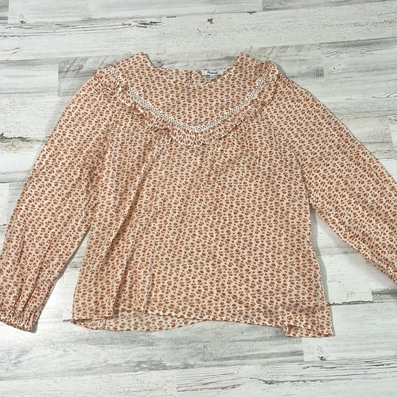 Madewell Floral Ruffle Blouse in Cream and Orange - Picture 4 of 14